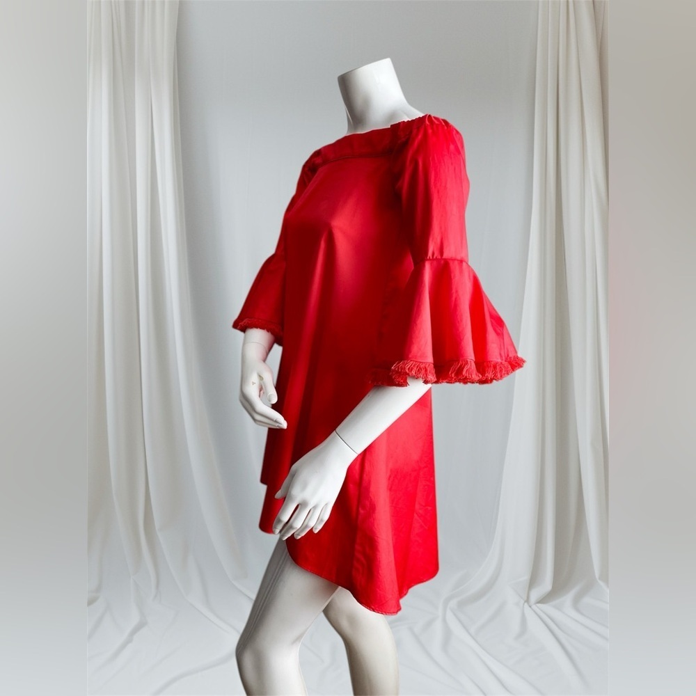 $398 N/Nicholas Red Bell Sleeve Off Shoulder High Low Cotton Mini Dress Vacation - Picture 4 of 13